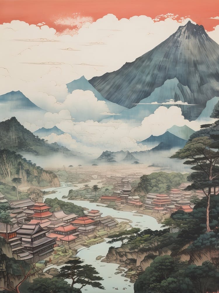 Iya Valley In Tokushima, Ukiyo E Drawing 3