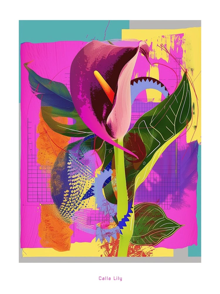 Calla Lily 1 Neon Flower Collage Poster