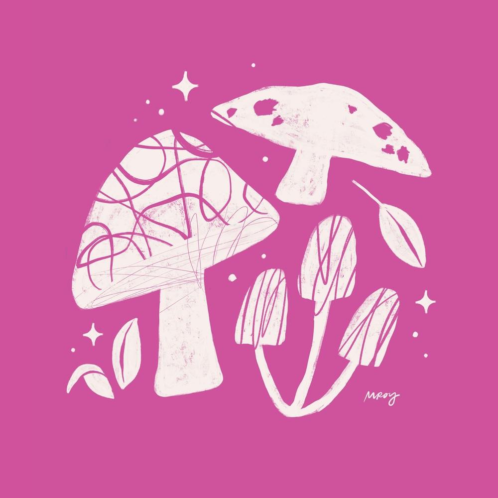 Abstract Mushrooms Pink Square