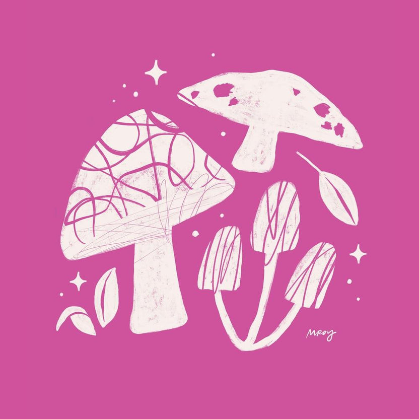 Abstract Mushrooms Pink Square