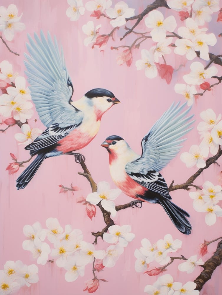 Vintage Impression d'Oiseau d'Inspiration Japonaise Chardonneret Jaune 2
