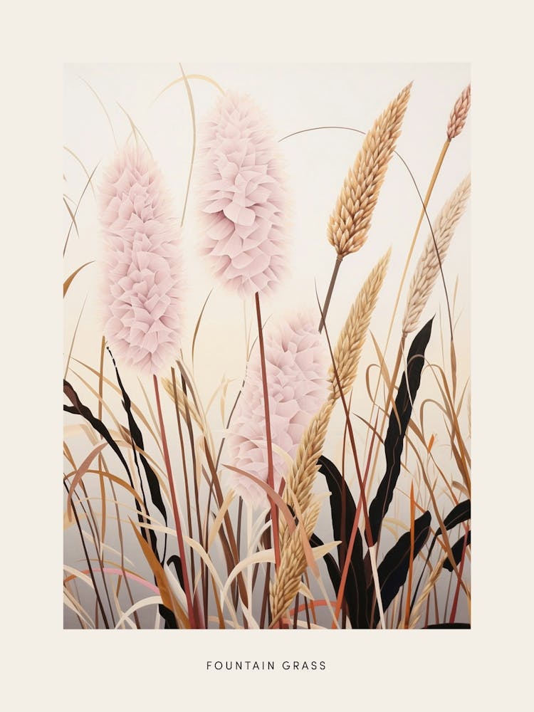 Flower Illustration Fountain Grass 4 Poster