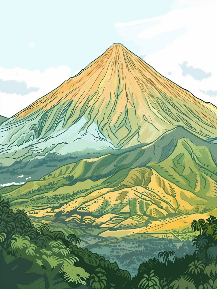 Mount Apo Philippines Color Line Drawing (4)