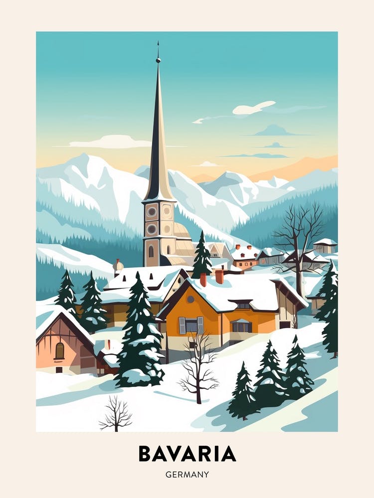 Vintage Winter Reiseplakat Bavaria Germany 4