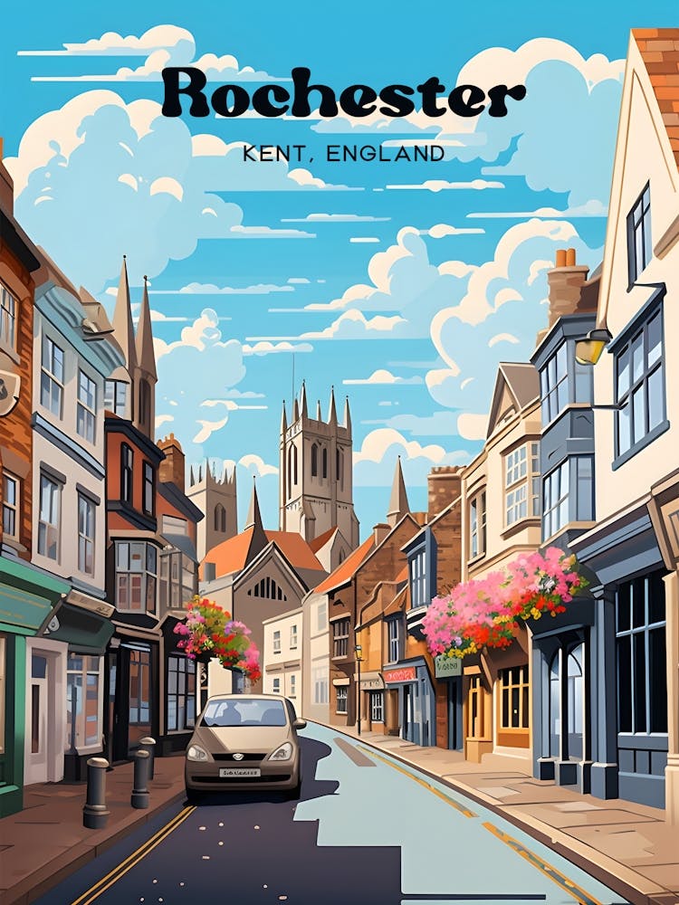 Rochester Kent England Streetview Travel Illustration