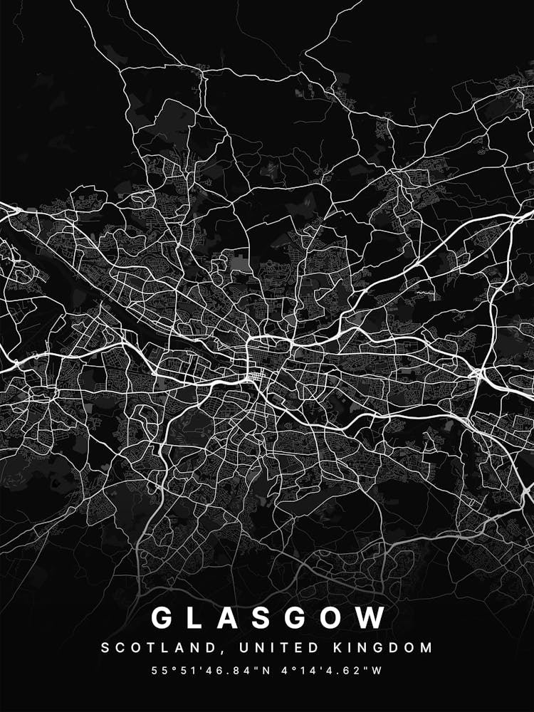 Glasgow Scotland United Kingdom Black Map