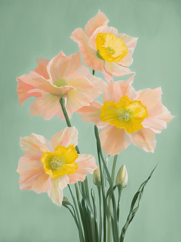 Bunch Of Daffodils Flowers Acrylic Painting In Pastel Colours 9