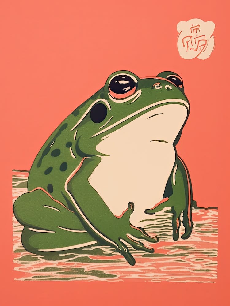 Frog Unimpressed, Matsumoto Hoji Inspired Japanese Green And Pink 1