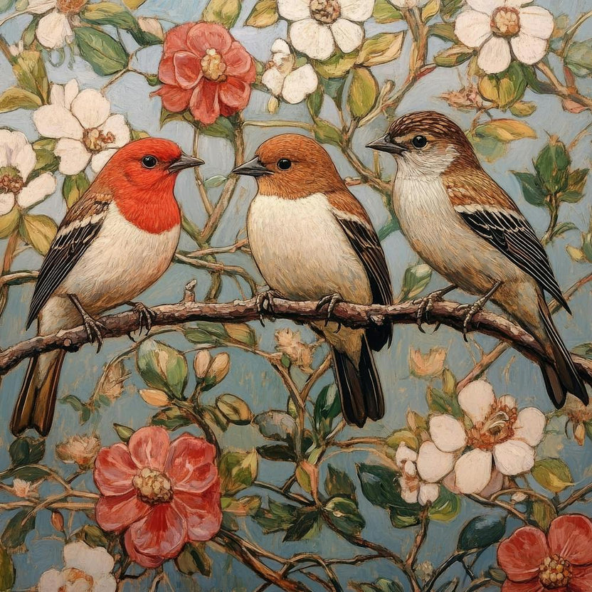 Three Birds On A Branch Art 3