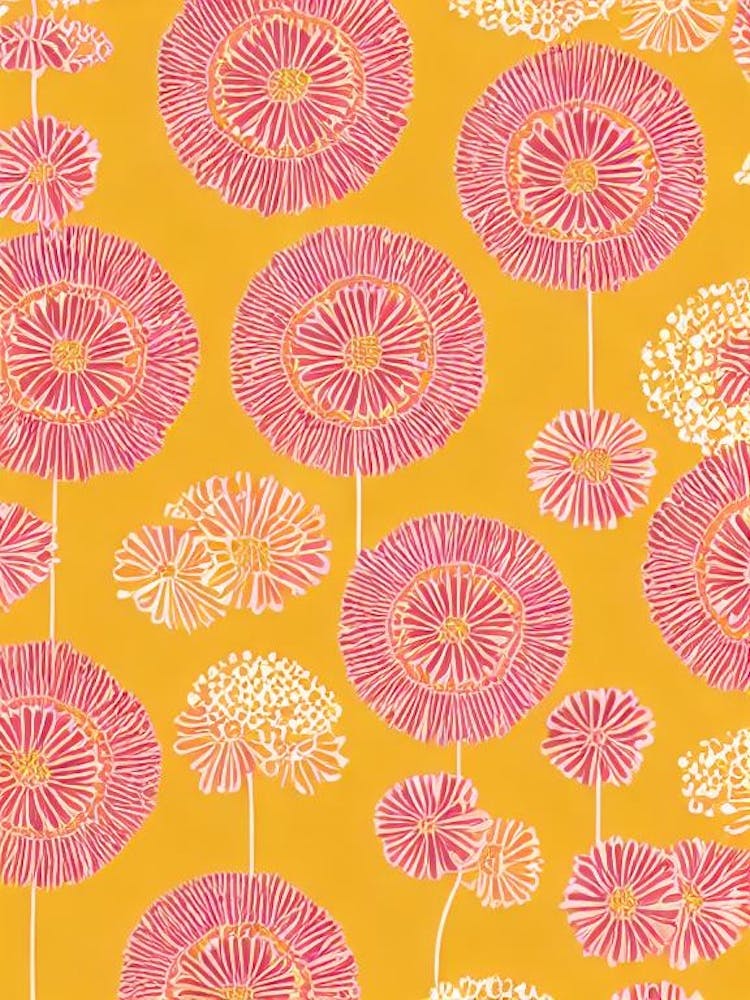 Scabiosa Floral Print Warm Tones 1 Flower