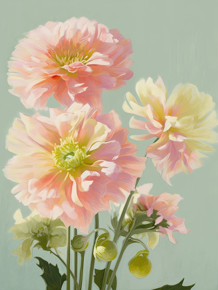 Dahlia Flowers Acrylic Painting In Pastel Colours 10