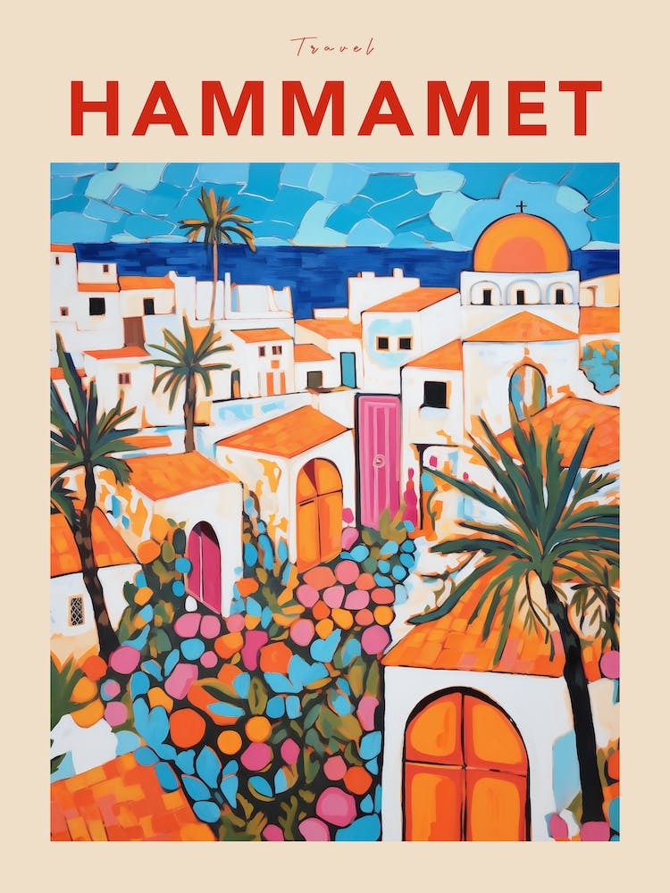 Hammamet Tunisia 2 Fauvist Travel Poster