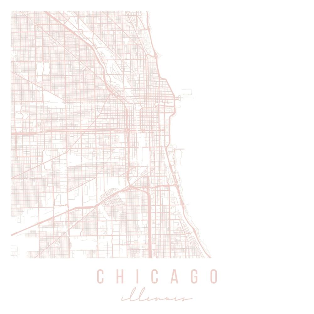 Chicago Illinois Light Pink Minimal Street Map Square