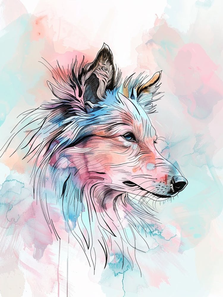 Shetland Sheepdog Pastell-Linien-Illustration 2