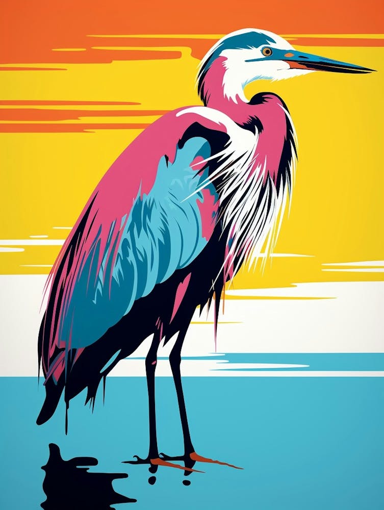 Andy Warhol Style Bird Great Blue Heron 2