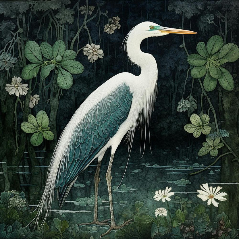 Ohara Koson Inspired Bird Painting Great Blue Heron 5 Square