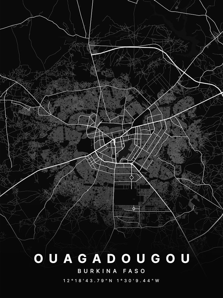 Ouagadougou Wagadugu Burkina Faso Black Map