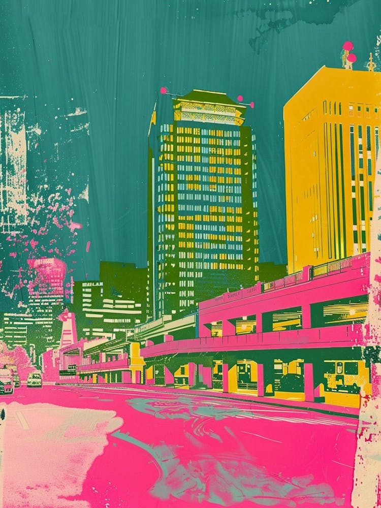 Japanese Retro Cityscape Silkscreen 1