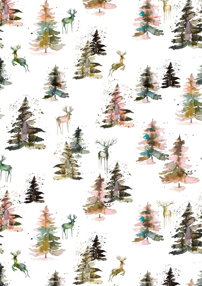 Winter Deers Forest Rustic