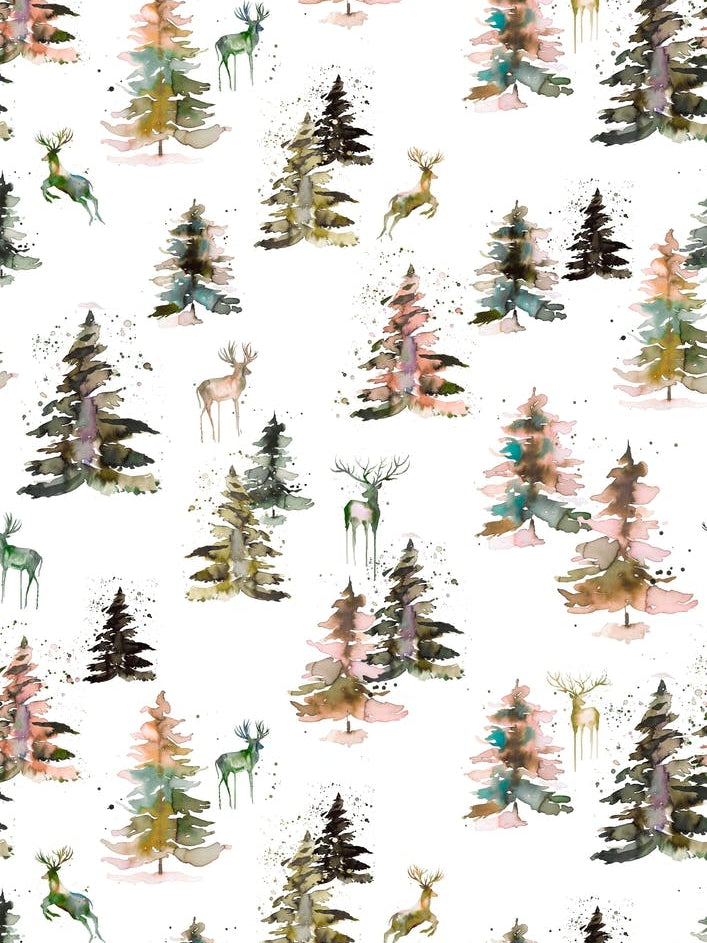 Winter Deers Forest Rustic