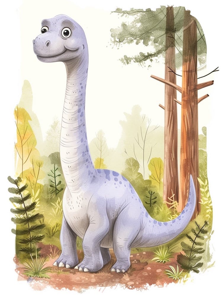 Sweet Brontosaurus Dinosaur Watercolour 2