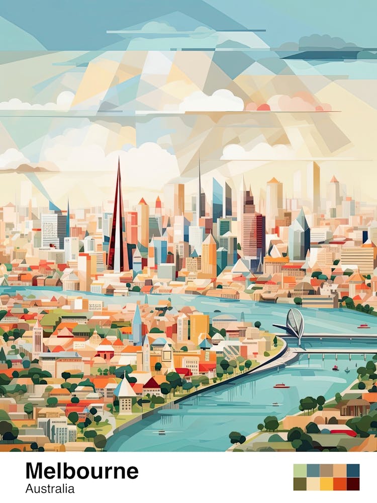 Melbourne, Australia, Geometric Illustration 1 Poster