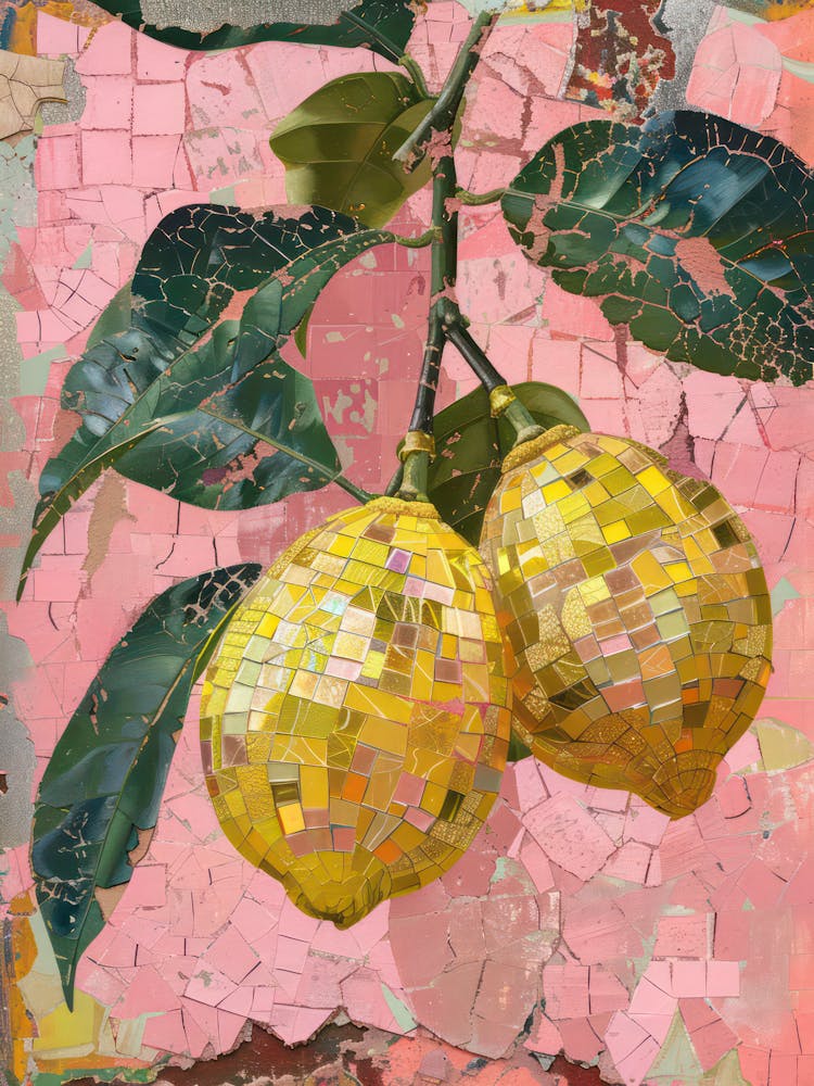Disco Ball Lemons Mosaic Painting Kitchen