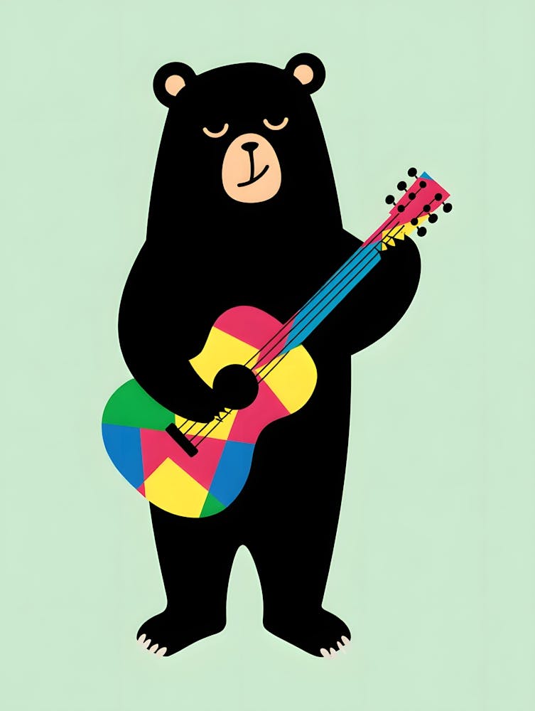 Verspielter Bär Gitarre spielend: Cartoon-inspiriertes Musik-Charakter