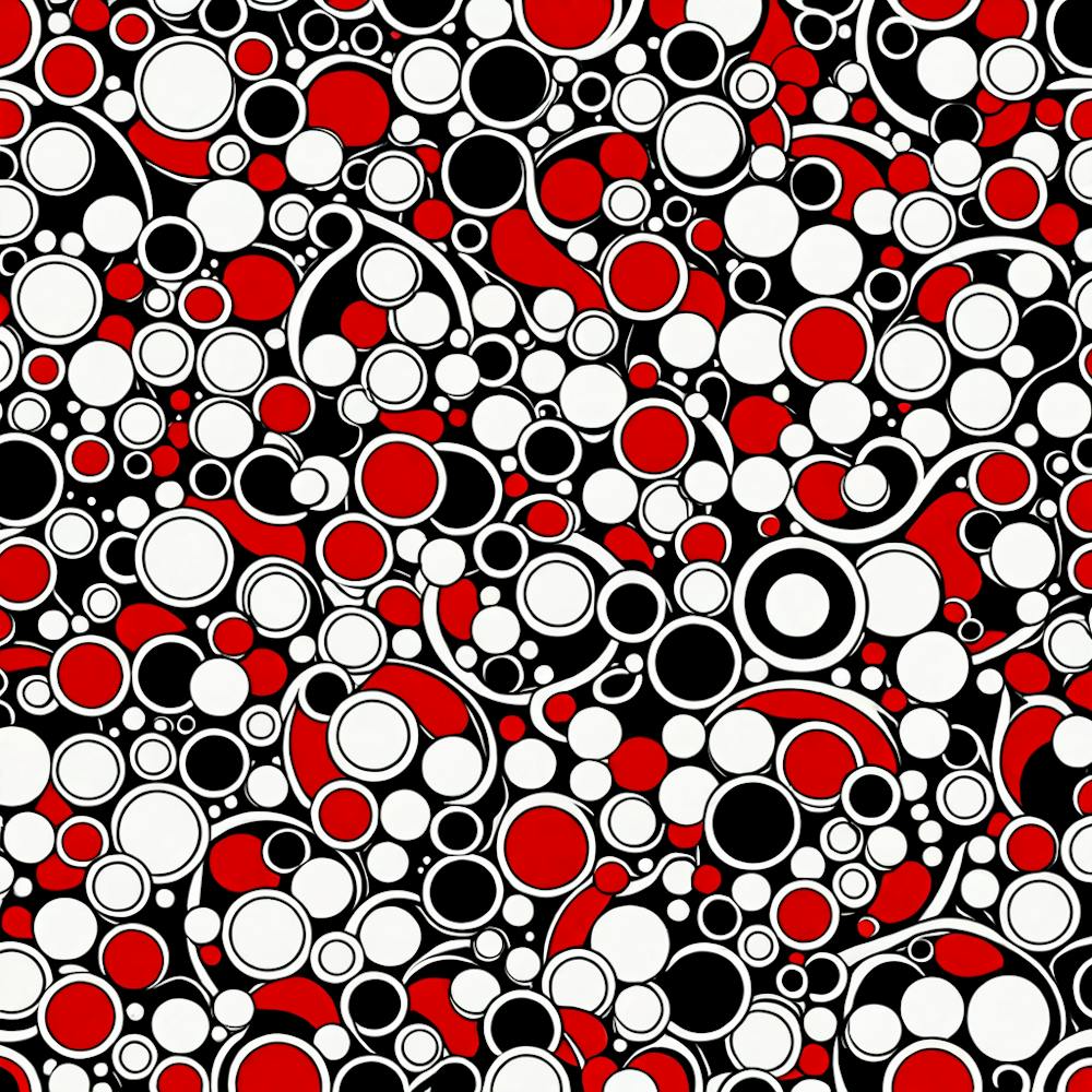 A Vibrant Retro Futuristic Seamless Pattern Featuring Atoms Red And Black And White, flat art, 193