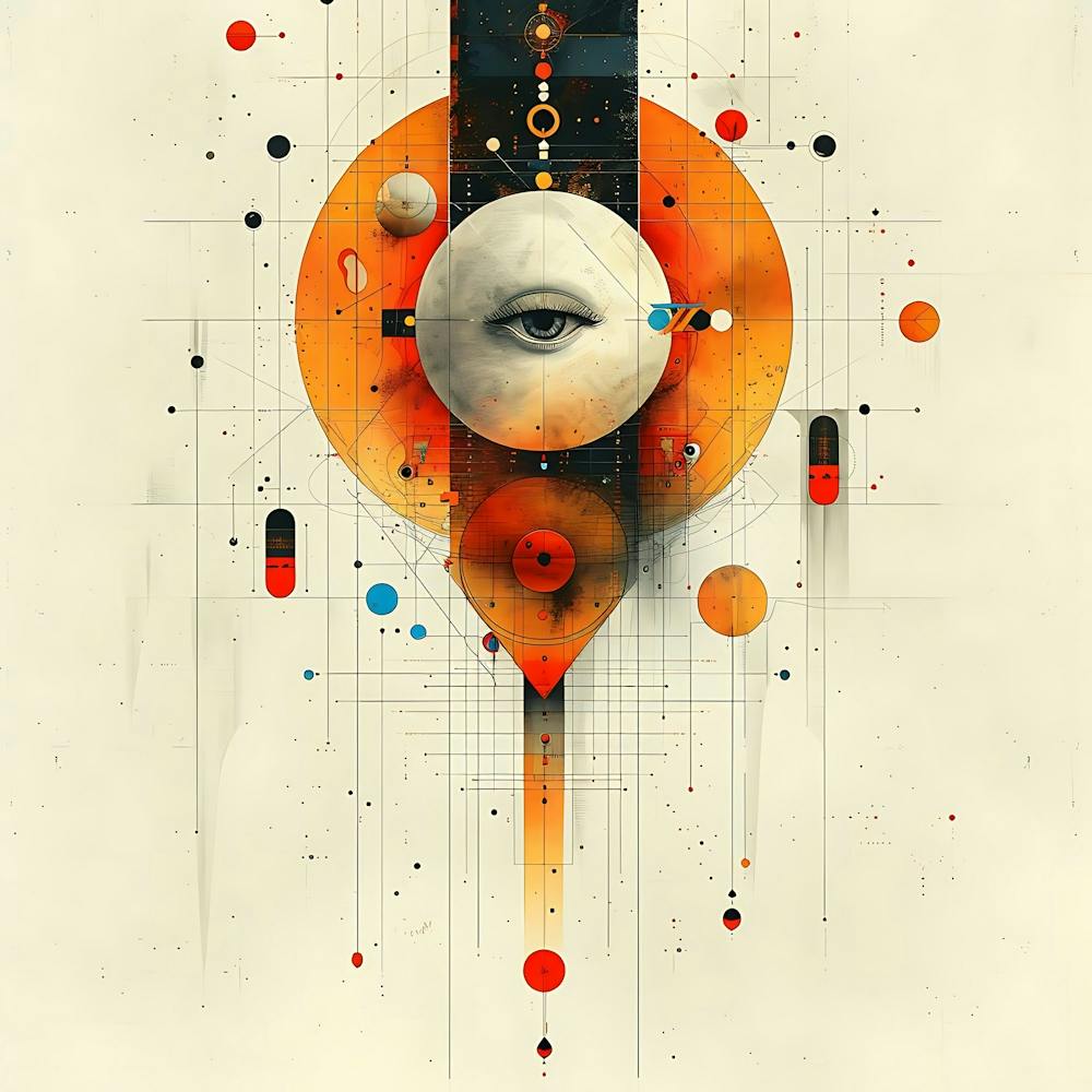 Abstraktes Kunstwerk Mit Einem Auge In Geometrischen Formen Und Lebhaften Orangetönen