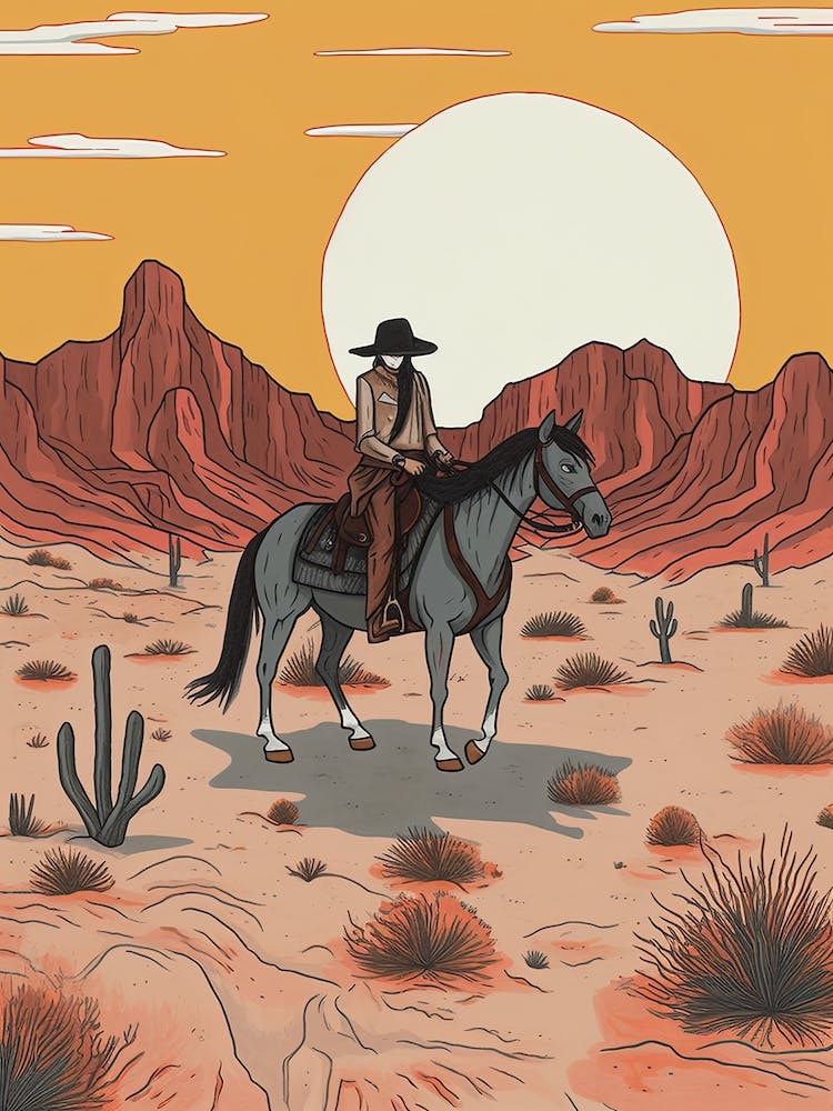 Cowgirl Riding A Horse In The Desert 6