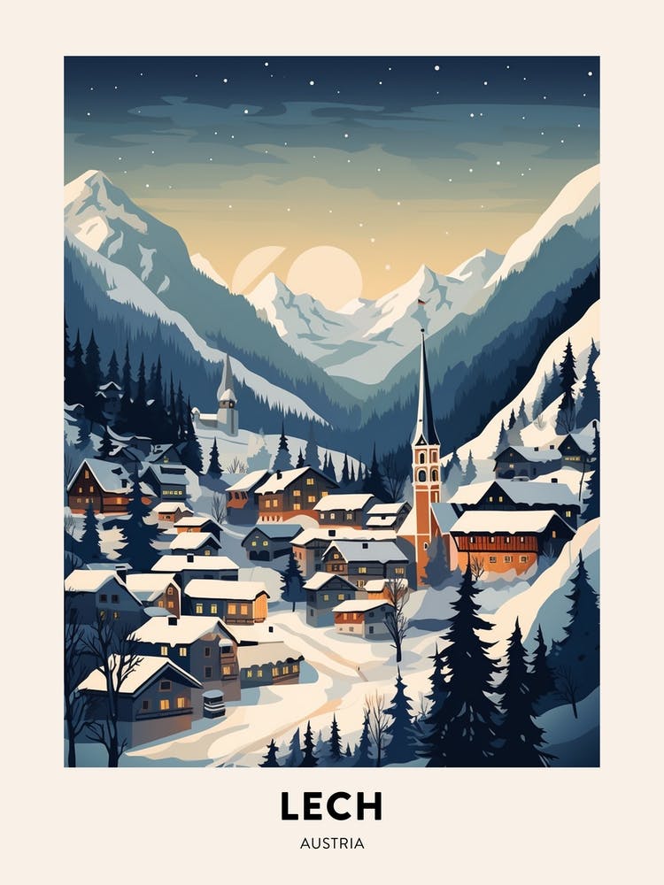 Winter Night  Travel Poster Lech Austria 2
