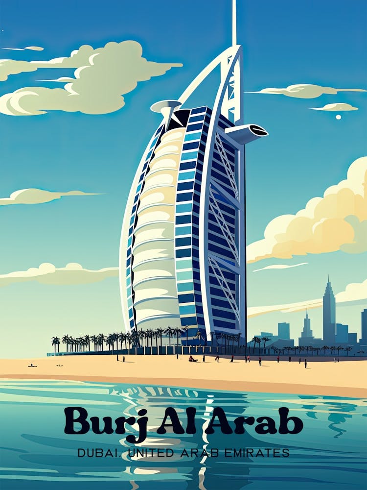 Burj Al Arab Hotel Dubai Strandkunst-Illustration