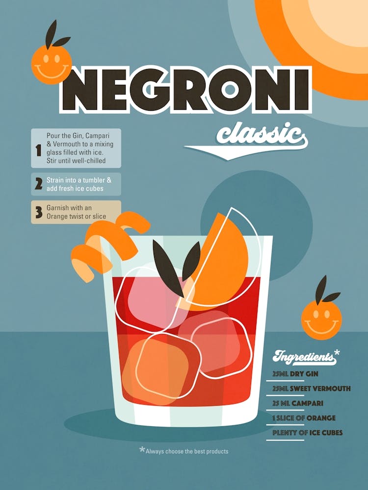 Retro Cocktail Negroni Recipe Blue