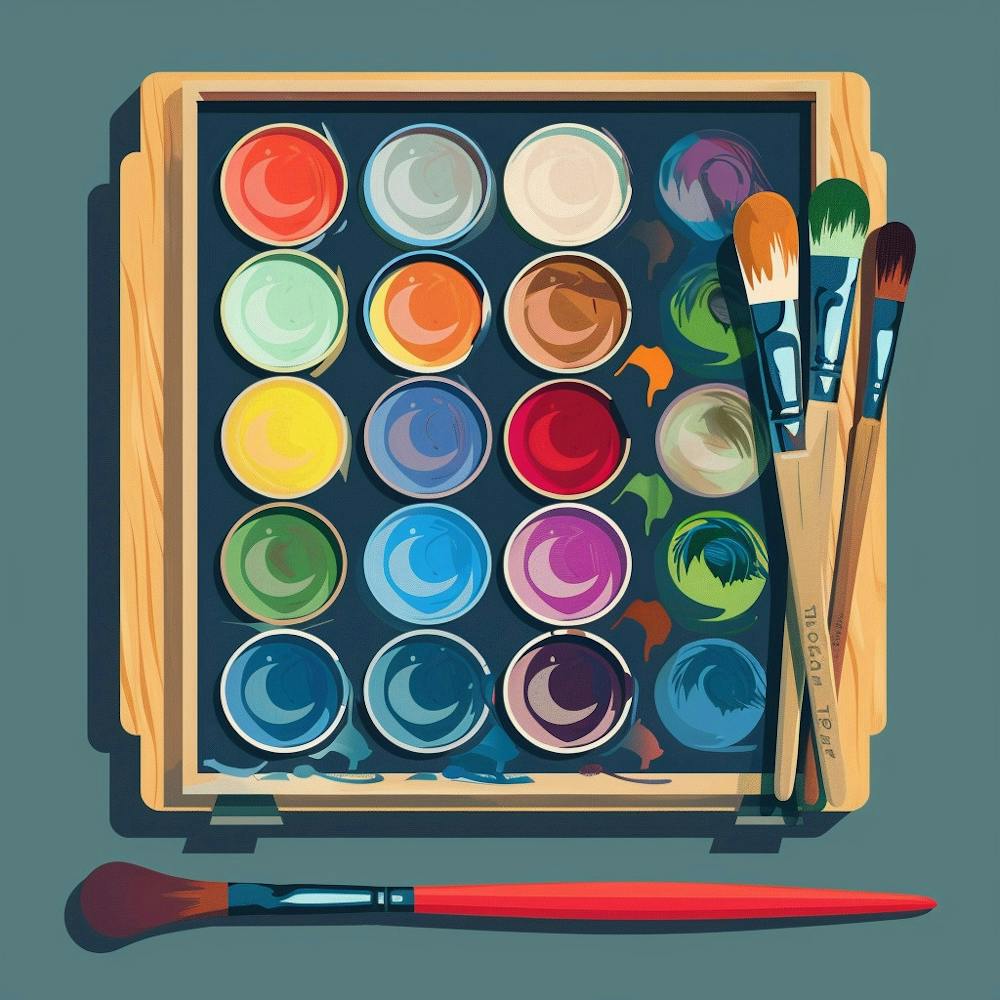 Palette Of Paints And Brushes