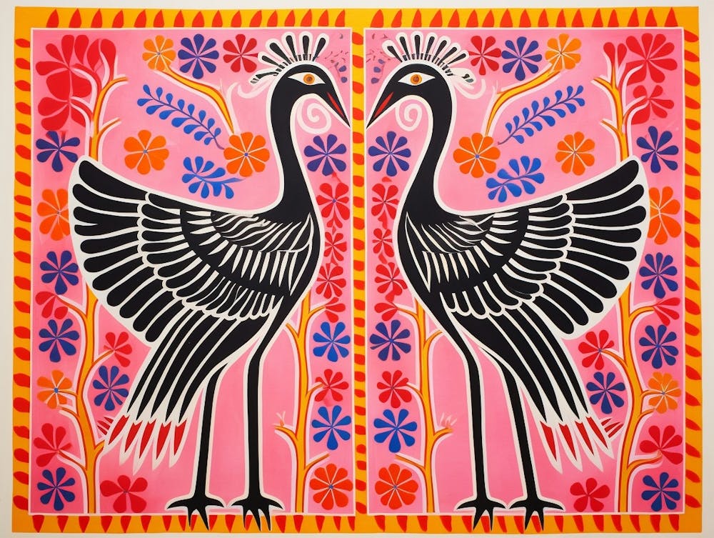 Crane 1 Folk Style Animal Illustration