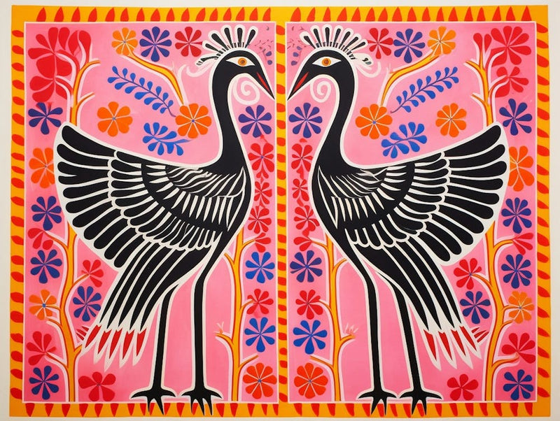 Crane 1 Folk Style Animal Illustration