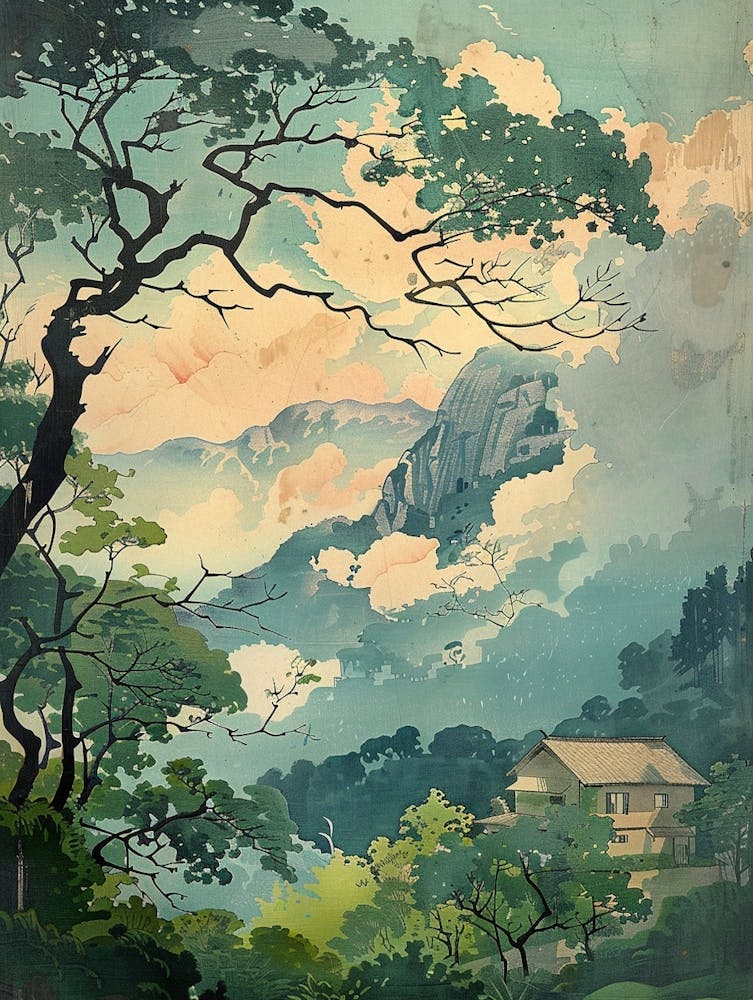 Kiso Valley Japan 3 Retro Illustration