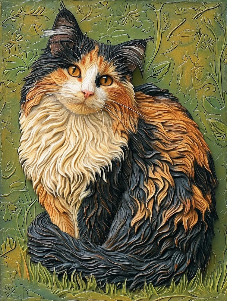Turkish Angora Cat Relief Illustration 4