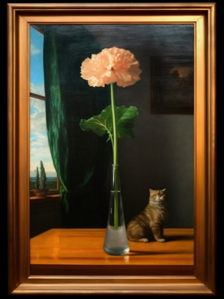 Painting Of A Still Life Of A Gladioli With A Cat, Realism 2