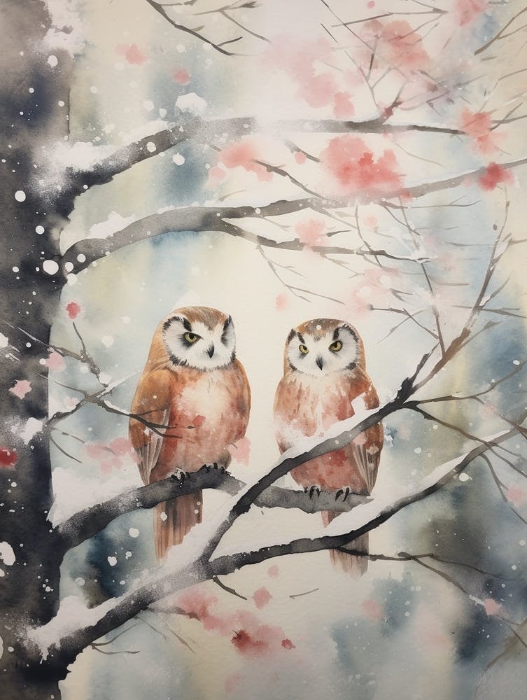 Winter Watercolour Owl 3