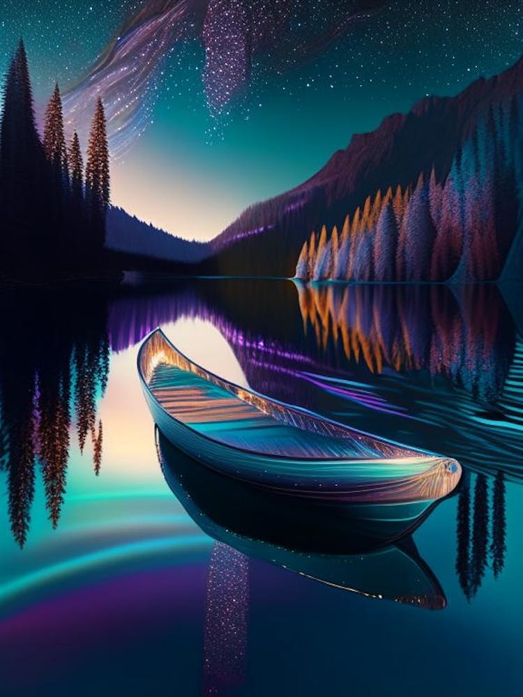 Canoe On Lake, Water, Waterscape Holographic 1