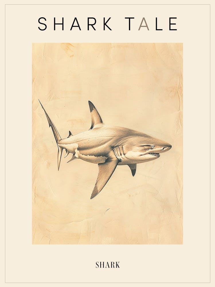 Vintage Shark Pencil Illustration Beige 3 Poster