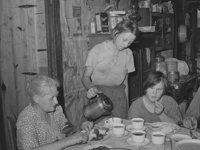 Daughter Of Tenant Farmer Pouring Coffee At Noonday Meal, Near Muskogee, Oklahoma, See General Caption Number