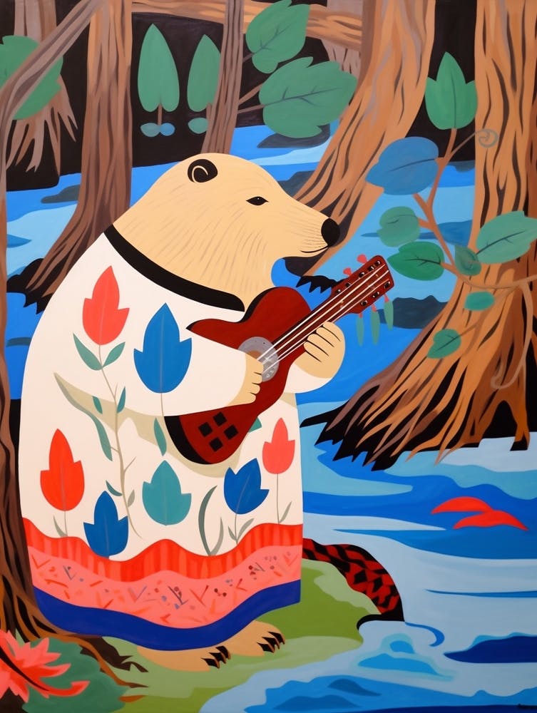 Peinture Animalière Maximaliste Castor 1