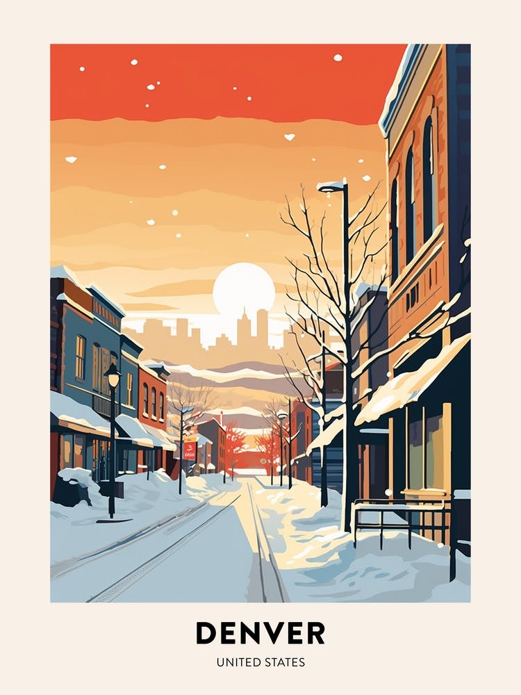 Vintage Winter Travel Poster Denver Colorado 3