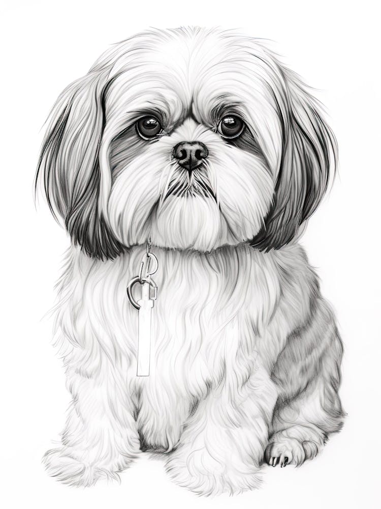 Shiba Tzu Dog, Line Drawing 4