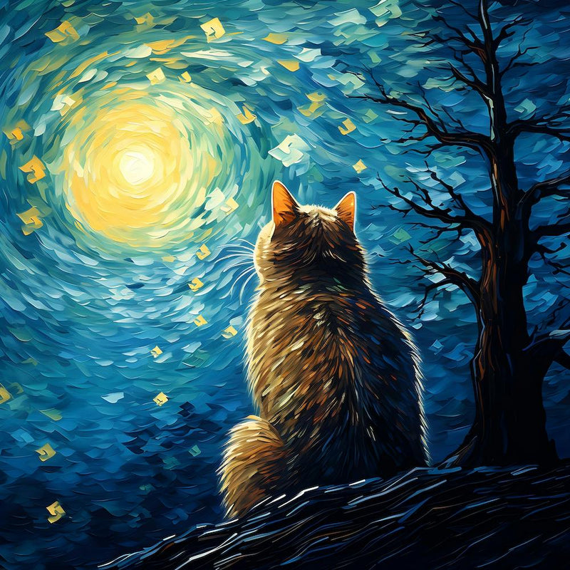 Moonlit Night, Van Gogh Inspired Cat