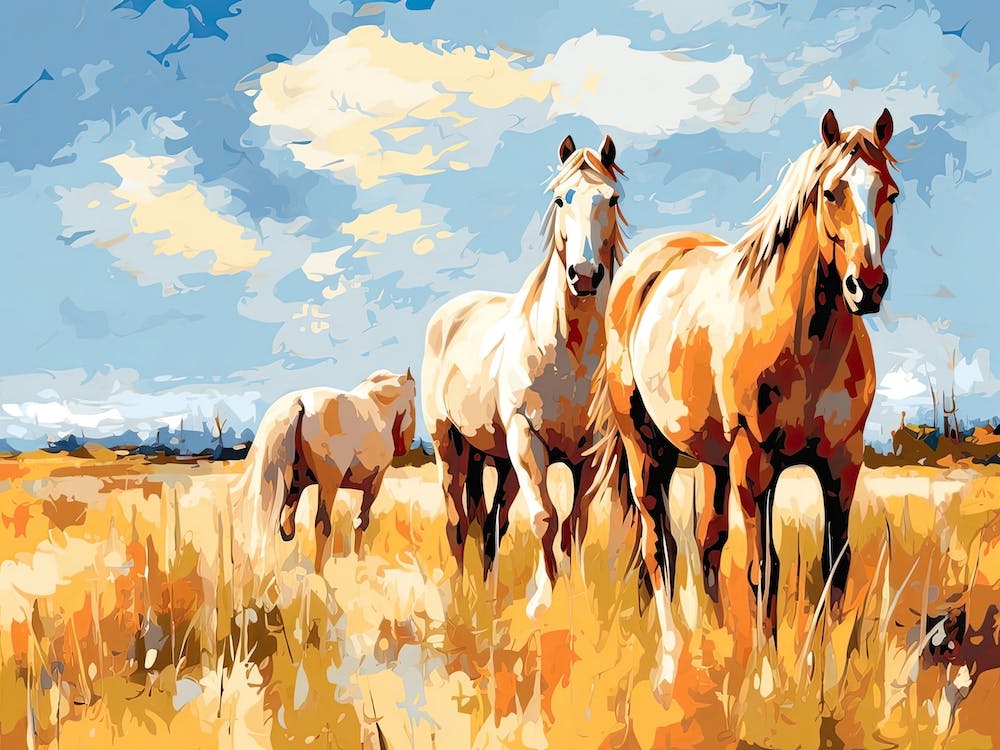 Horses Painting In Wyoming, Usa, Landscape 2