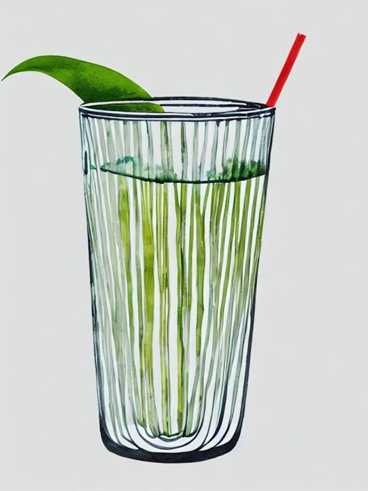 Jungle Juice Minimal Line Drawing With Watercolour Cocktail Poster